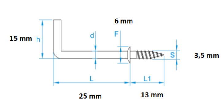 Vinkelkrog med stop Ø3,5x38 mm, elgalvaniseret
