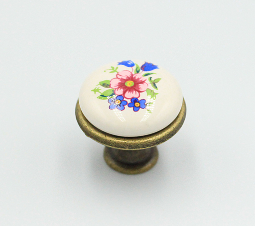 Porcelænsknop med forårsblomst Ø27x23 mm, hvid