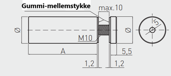 Ophæng til spejl og skilt Ø16x25 mm -  mellem, børstet stål (1 stk)