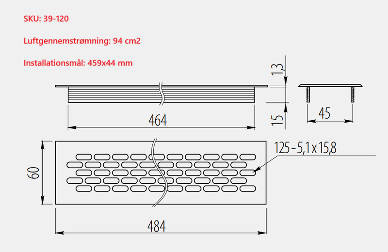 Udluftningsrist, messingfarvet aluminium - flere varianter