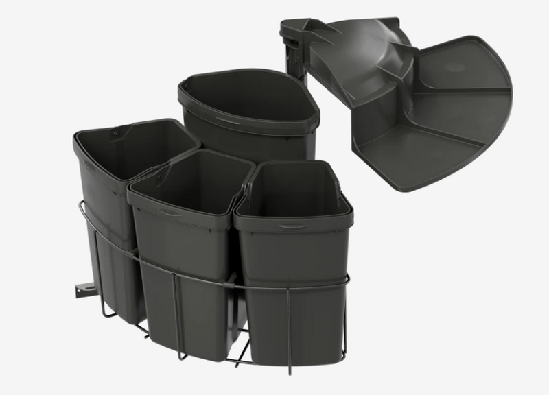 Affaldspand B450xH525 mm - 1x12L + 3x9 L, mørkegrå plastik