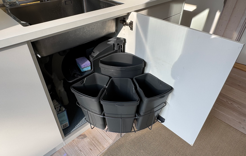 Affaldspand B450xH525 mm - 1x12L + 3x9 L, mørkegrå plastik