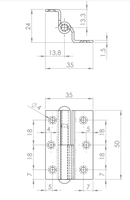 Møbelhængsel 50x35 mm - venstre, blank metal