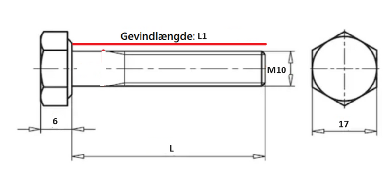 Bolt M10 m/sekskant hoved, elgalvaniseret