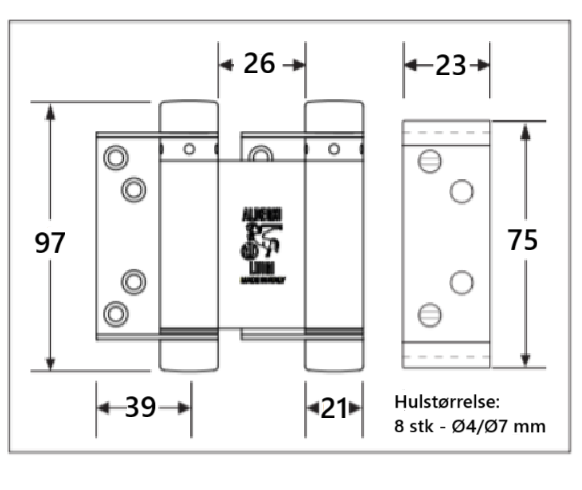 Svingdørshængsel 75 mm dobbeltvirkende, elgalvaniseret (1 stk)