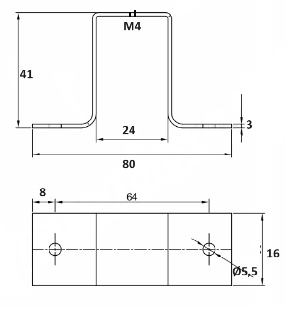 U-beslag 24x41x80 mm t/24 mm stok, elgalvaniseret