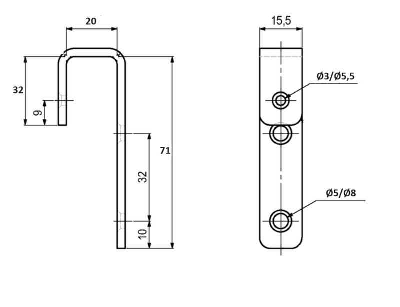 Stigebeslag 71x15,5 mm t/lodret stige, gulgalvaniseret