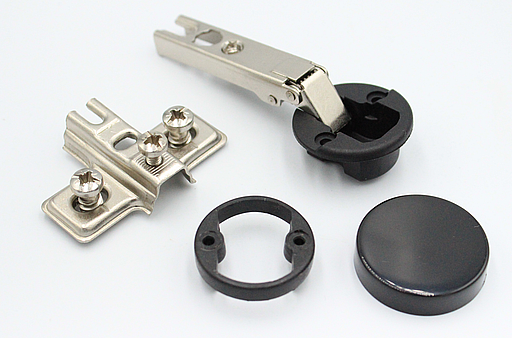Glaslågehængsel til udenpåliggende låge Ø26 mm m/bagplade og O-form front, sort (sæt)
