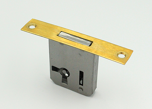 Møbellås 80x16 mm centermål 30 mm - HØJRE, metal/messingbelagt