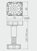 Sokkelben Ø32 mm - justerbar 125-195 mm, sort plastik