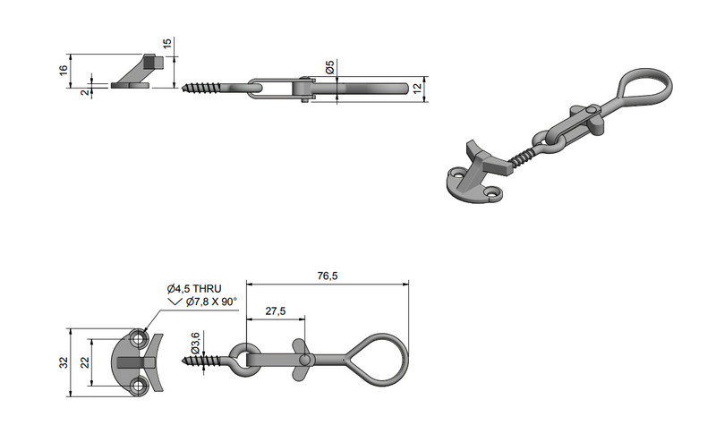 Anverfer til iskruning til vinduer incl. knast, messingfarvet (sæt)