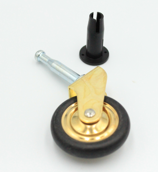 Bakkebordhjul Ø38 mm messingfarvet/sort plastik