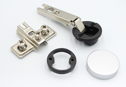 Glaslågehængsel til udenpåliggende låge Ø26 mm m/bagplade og O-form front, mat look (sæt)