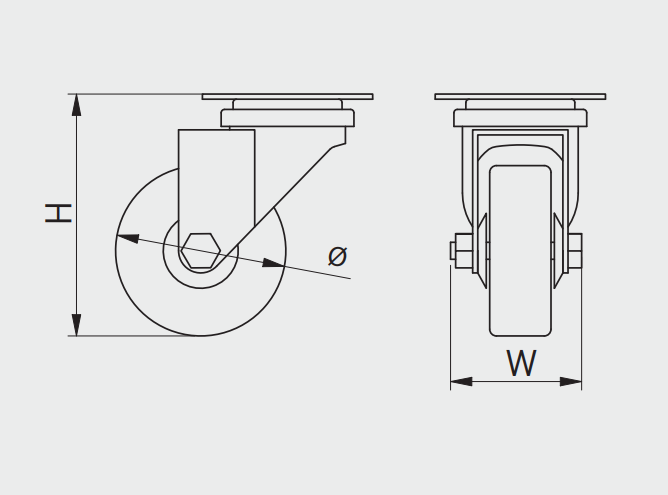Inventarhjul Ø75 mm, grå gummi