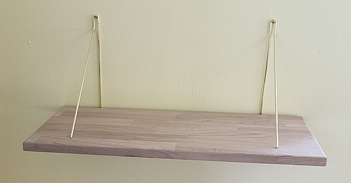 Egetræshylde 600x250x20 mm incl. messingfarvede hyldeholdere, ubehandlet