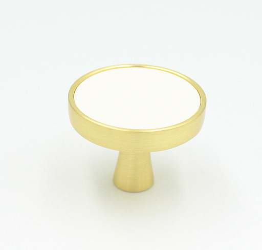 Messingknop med hvid top Ø33x25 mm, børstet