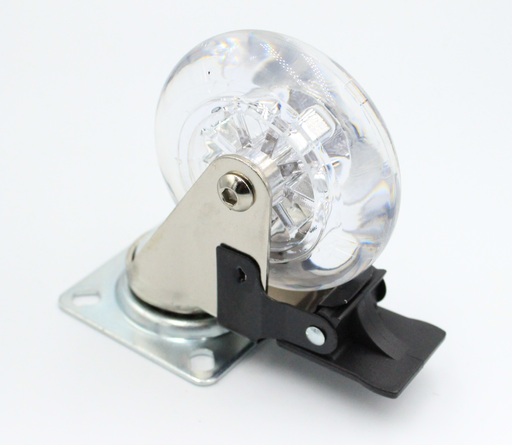 Inventarhjul Ø75 mm med bremse, transparent plastik