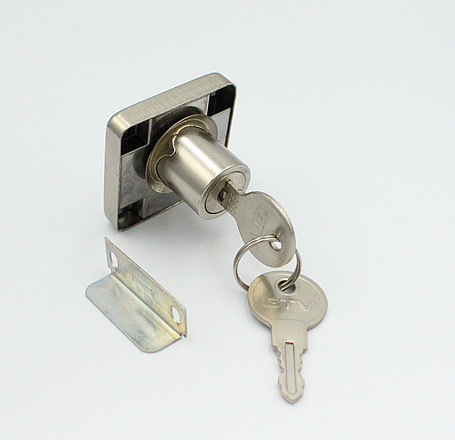 Møbellås 40x40 mm med cylinder og 2 nøgler, metal