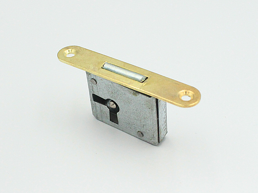 Møbellås 68x12 mm centermål 15 mm - HØJRE - runde hjørner, metal/messingbelagt