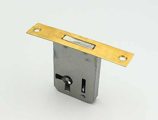 Møbellås 80x16 mm centermål 35 mm - HØJRE, metal/messingbeslagt
