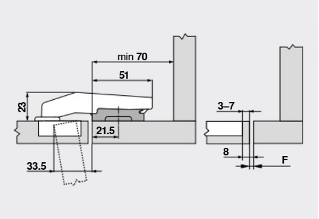 Skjult parallelhængsel BLUM Ø35 mm 95 grader t/indeni-liggende låge - med lang arm, metal