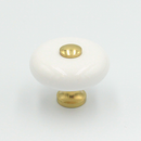 Porcelænsknop med messing top og fod Ø35x27 mm, hvid