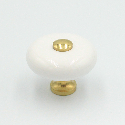 Porcelænsknop med messing top og fod Ø35x27 mm, hvid