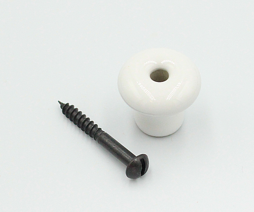 Porcelænsknop Ø23x21 mm med sort gennemgående skrue, hvid