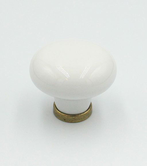 Porcelænsknop med antik messing fod Ø36x29 mm, hvid