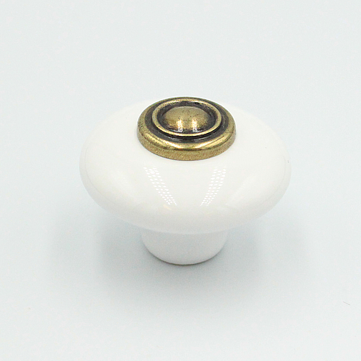 Porcelænsknop Ø38x28 mm, hvid/antik