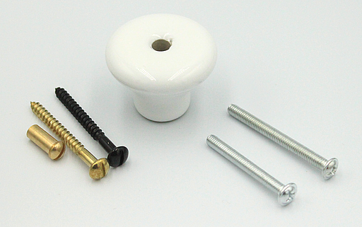 Porcelænsknop Ø25x21 mm med gennemgående hul, hvid