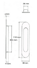 Skålegreb til ifræsning til skydedør 110x36 mm, børstet stål