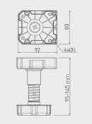Sokkelben Ø32 mm - justerbar 95-145 mm, sort plastik