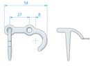 Stormkrog til vindue til iskruning 54 mm incl. stjerthage 44 mm, blank metal