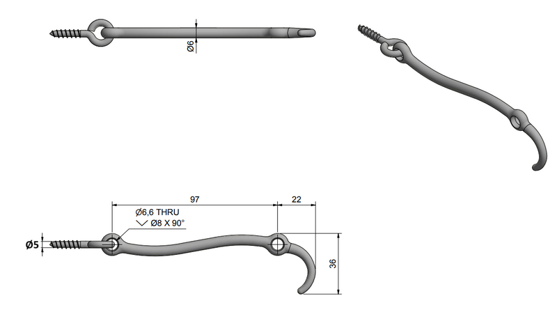 Stormkrog til vindue til iskruning 128 mm, forniklet