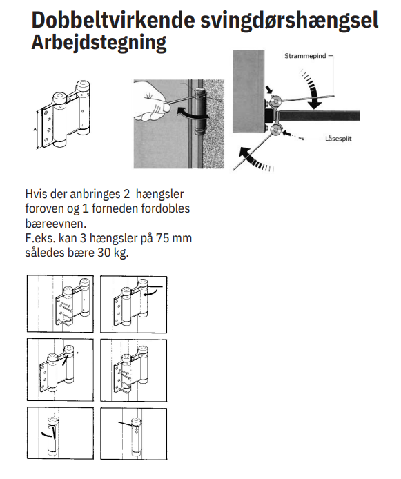 Svingdørshængsel 75 mm dobbeltvirkende, elgalvaniseret (1 stk)