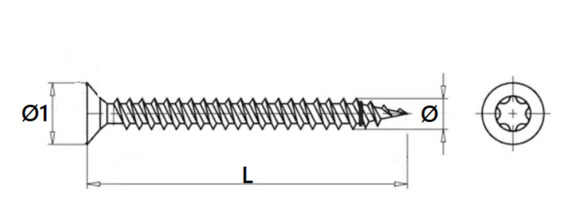 Træskrue Ø3,5x16 mm med Ø7 mm faldt hoved og Torx 10, rustfri stål A4 (1 stk)