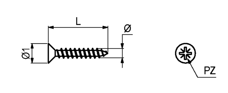 Træskrue Ø3,5x15 mm m/Ø7 mm fladt hoved, sort (20 stk)