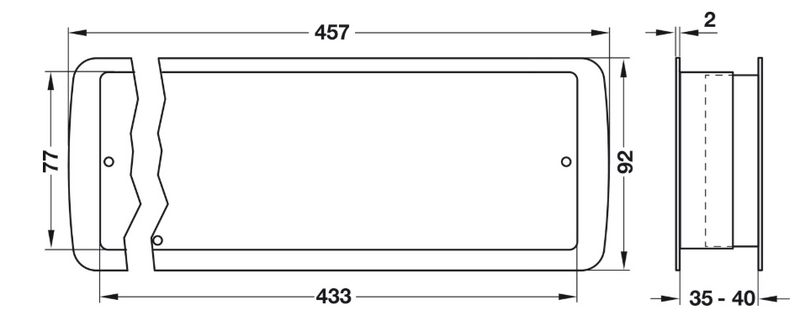 Udluftningsrist dobbelt til dør 457x92 mm, hvid plastik