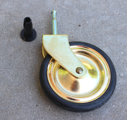 Bakkebordhjul Ø38 mm messingfarvet/sort plastik