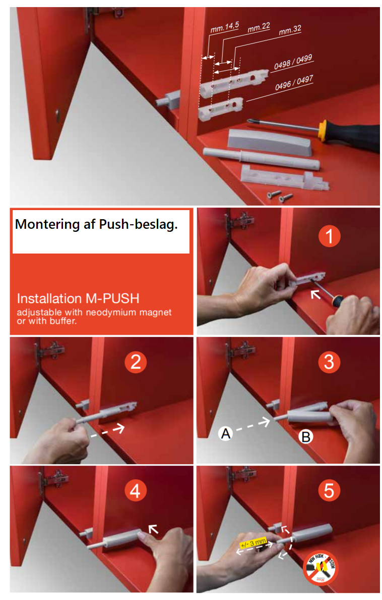 Lågeåbner "push" 89x15,5 mm med magnet, hvid