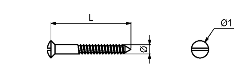 Messingskrue Ø4,0x16 mm m/Ø7 mm linsehoved, blank (1 stk)