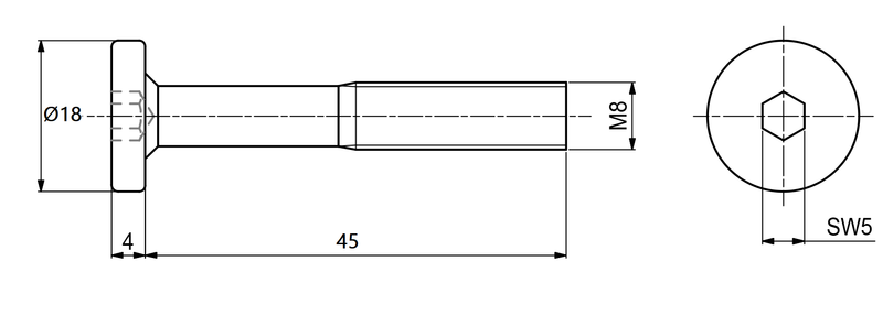 Bolt M8x45 mm, gråmalet metal