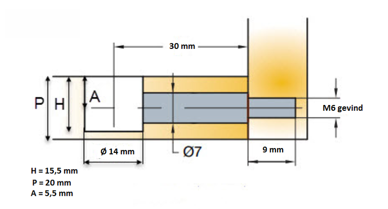 Sengebeslag med milimetergevind M6, metal (sæt)