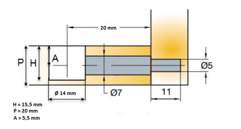 Sengebeslag med trægevind Ø6 mm, metal (sæt)