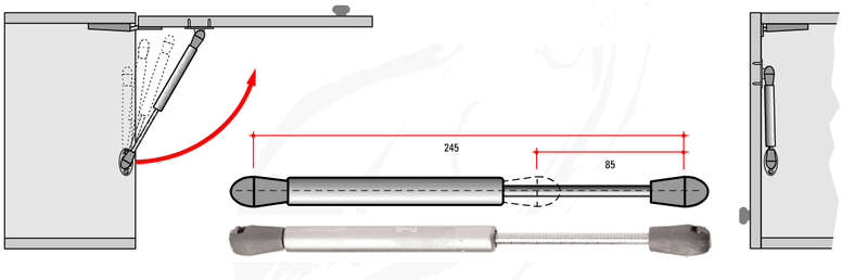 Gasdæmper 245 mm c/c UP, silver