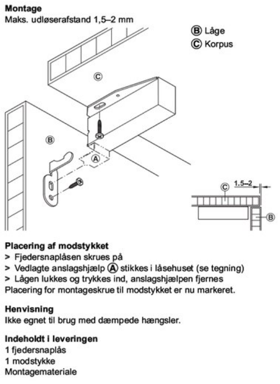 Lågeåbner "Push" 36x78x20 mm med krog incl. søm, metal