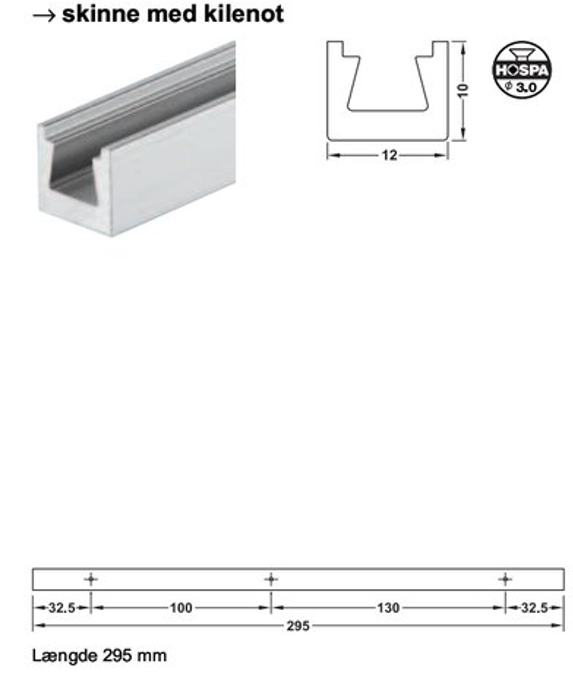 Skjult hyldeophæng 12x10x295 mm, aluminium (1 stk)