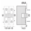 Skjult hængsel excellent 65x13 mm, messingfarvet