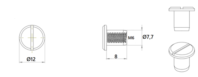 Møbelhoved M6xØ7,7x8 mm, messing